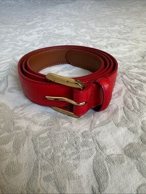 Lauren Ralph Lauren Red Genuine Leather Belt with Gold-Tone Buckle